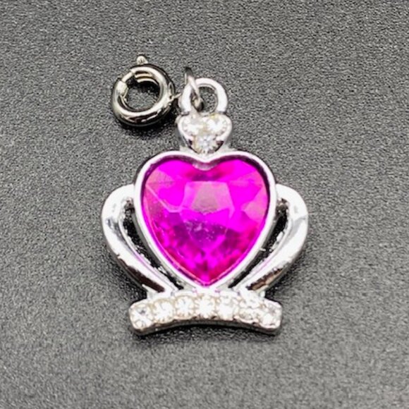 Jeweled Heart Rhinestone Crown Charm on Silver - Picture 3 of 10